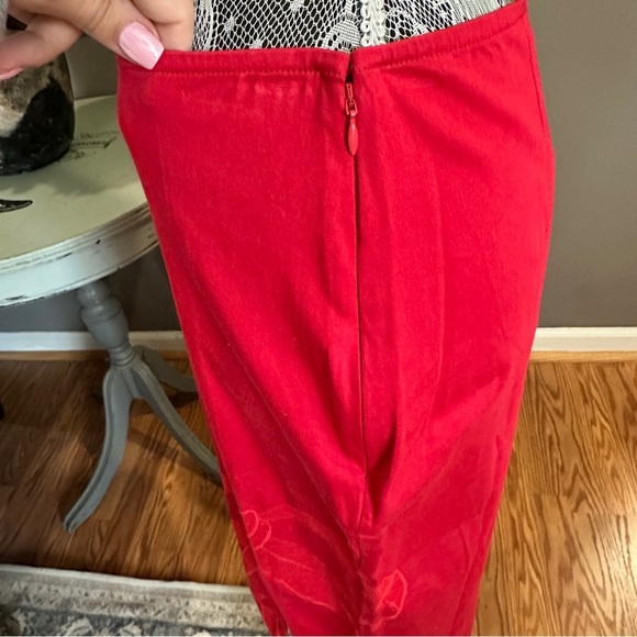 Anthropologie Maeve Red Bow Embroidered Midi Pencil Skirt Size M - Picture 7 of 14